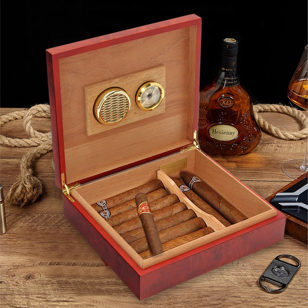 20 Count Cedar Wood Cigar Humidor – Portable Box with Hygrometer & Humidifier