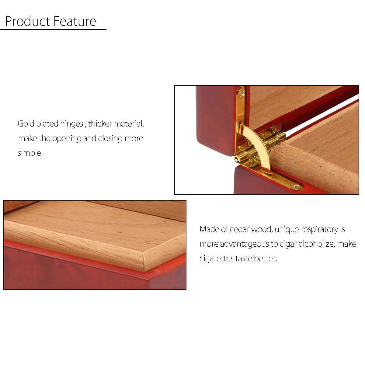 20 Count Cedar Wood Cigar Humidor – Portable Box with Hygrometer & Humidifier