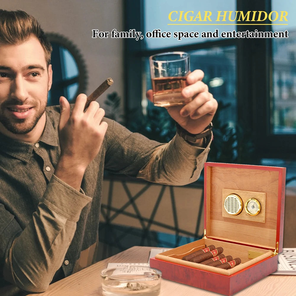 20 Count Cedar Wood Cigar Humidor – Portable Box with Hygrometer & Humidifier