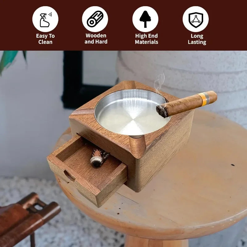 Wooden Cigar Ashtray, Cigar Ashtray Men's Outdoor, Cigar Accessories, Men's Whiskey Accessories
