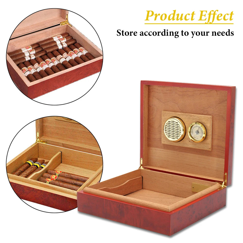 20 Count Cedar Wood Cigar Humidor – Portable Box with Hygrometer & Humidifier