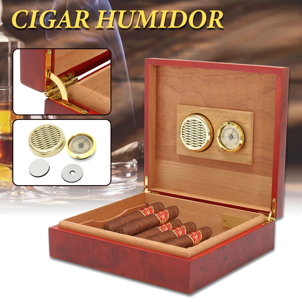 20 Count Cedar Wood Cigar Humidor – Portable Box with Hygrometer & Humidifier