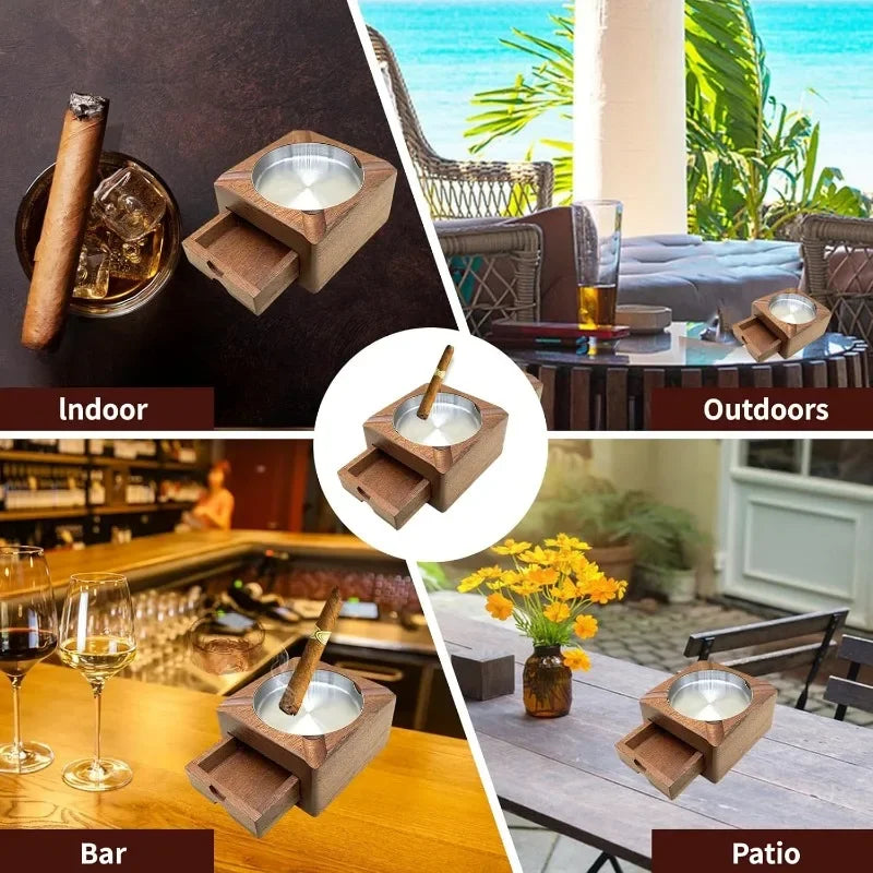 Wooden Cigar Ashtray, Cigar Ashtray Men's Outdoor, Cigar Accessories, Men's Whiskey Accessories