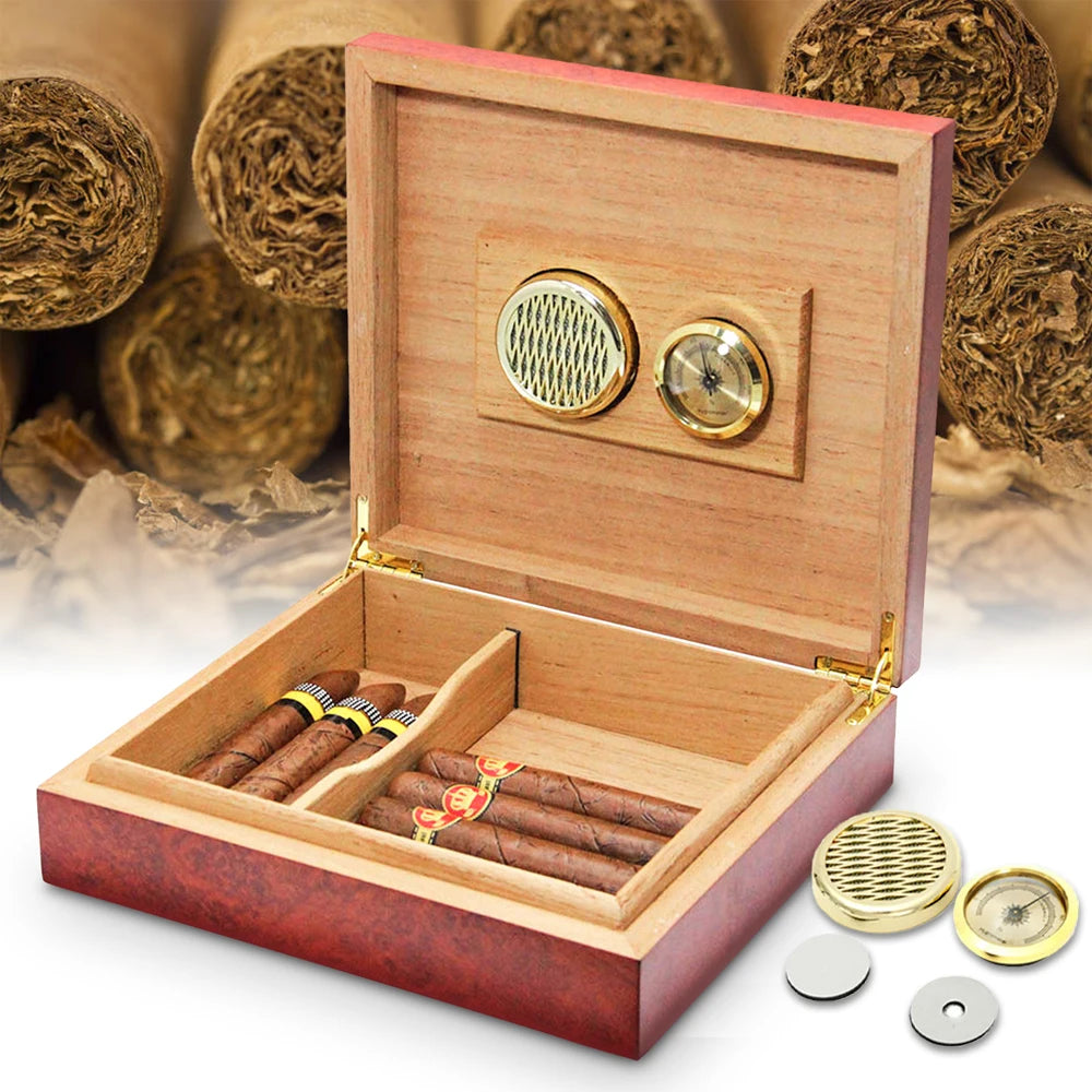 20 Count Cedar Wood Cigar Humidor – Portable Box with Hygrometer & Humidifier